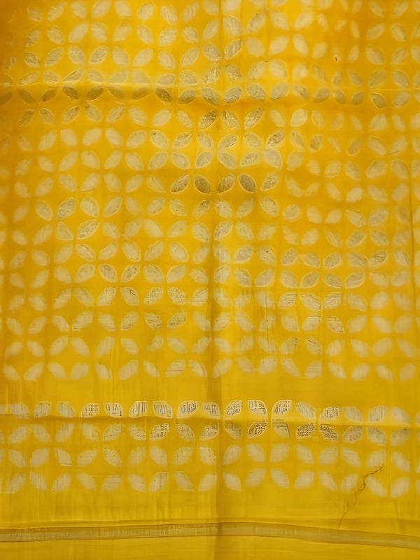 Indiehaat | Pure Chandei Silk Applique Saree Yellow