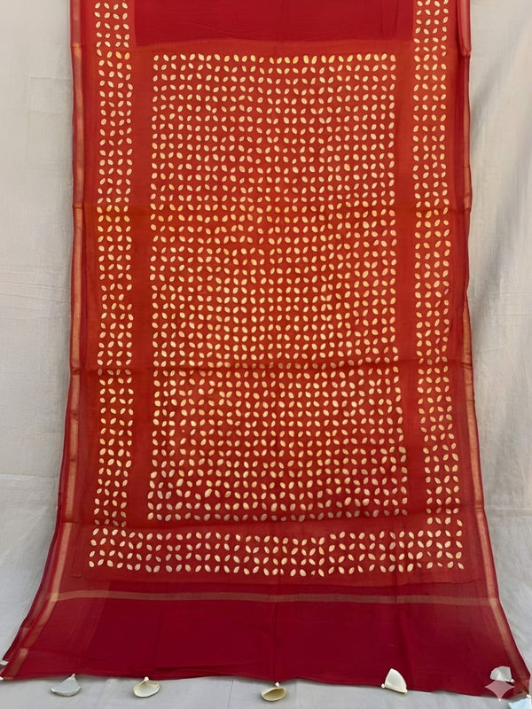 Indiehaat | Pure Chandei Silk Applique Saree Red