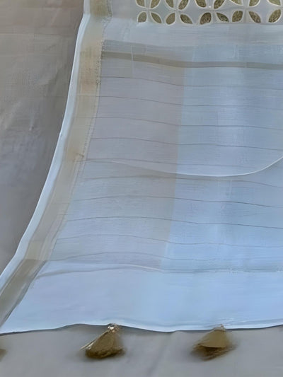 Indiehaat | Pure Chandei Silk Applique Saree White