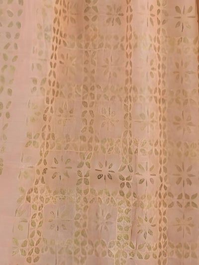 Indiehaat | Pure Chandei Silk Applique Saree Peach