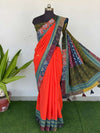 Indiehaat | Pure Mul Cotton Kantha Saree Orange