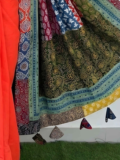 Indiehaat | Pure Mul Cotton Kantha Saree Orange