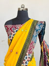 Indiehaat | Pure Mul Cotton Kantha Saree Yellow