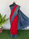 Indiehaat | Pure Mul Cotton Kantha Saree Red