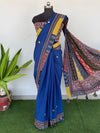 Indiehaat | Pure Mul Cotton Kantha Saree Blue
