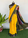 Indiehaat | Pure Mul Cotton Kantha Saree Yellow