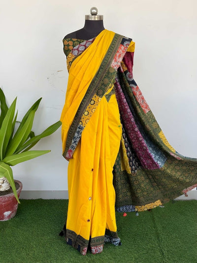 Ruh Leher Pure Mul Cotton Saree Bright Yellow