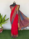 Indiehaat | Pure Mul Cotton Kantha Saree Red