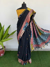 Indiehaat | Pure Mul Cotton Kantha Saree Black