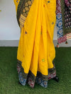 Indiehaat | Pure Mul Cotton Kantha Saree Yellow