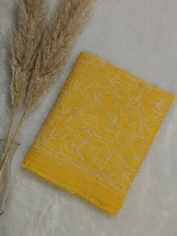 Indiehaat | Tepchi Handwork Kota Doria Saree Yellow