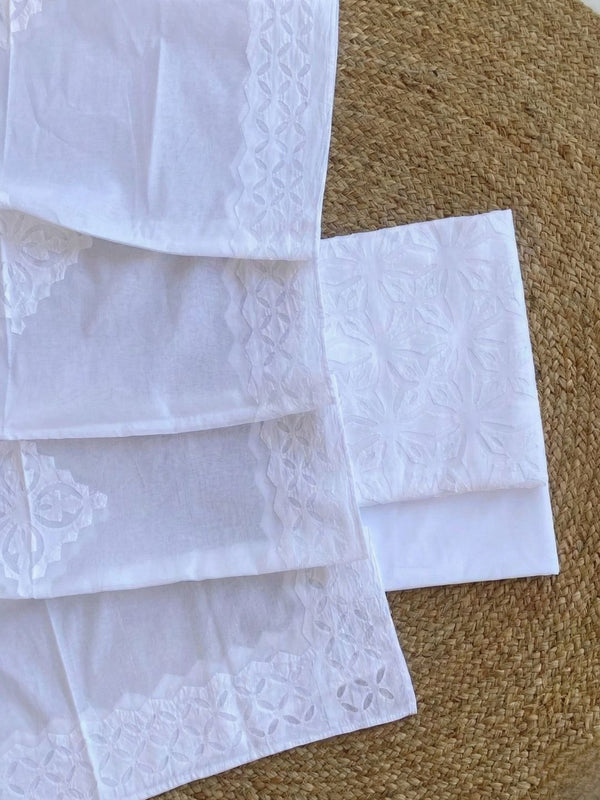 Indiehaat | Applique Cotton Suit (T+B+D) White