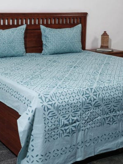 Indiehaat | Applique Double Bedsheet Blue
