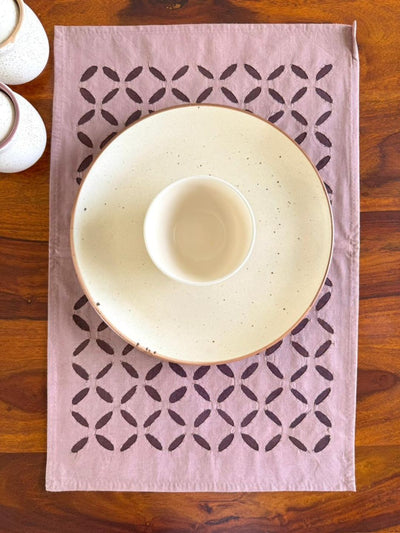 Indiehaat | Applique Cotton Table Runner & Mat Set Purple