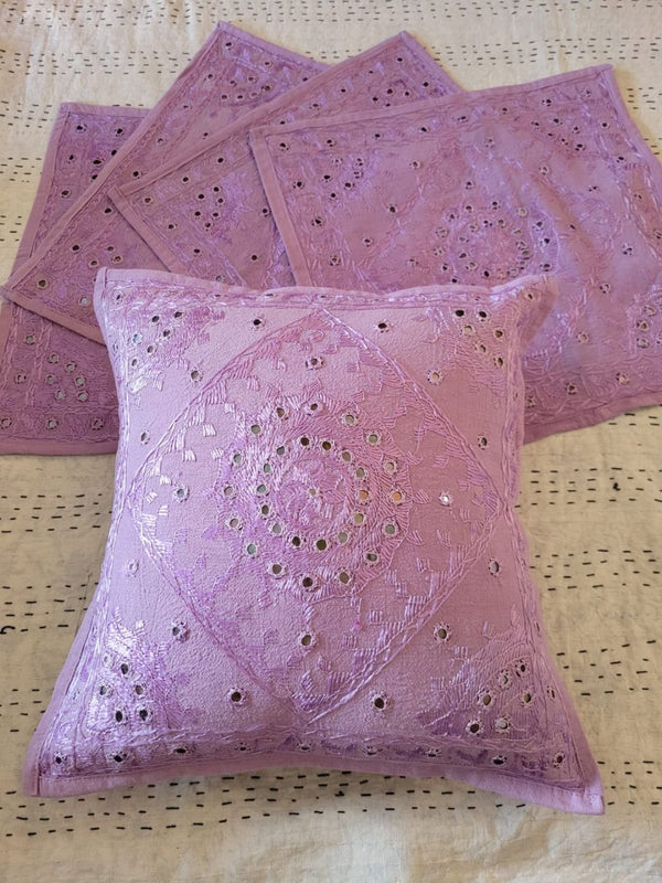 Indiehaat | Pure Cotton Embroidered Cushion Cover Purple