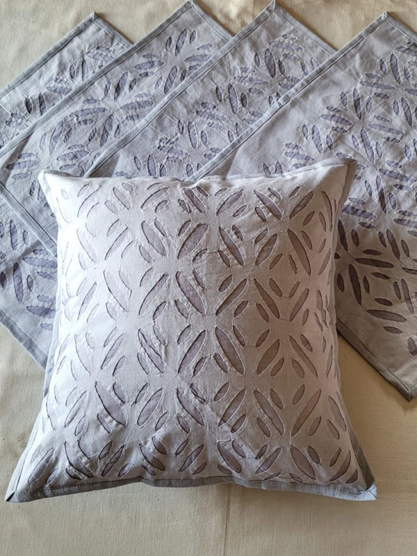 Indiehaat | Pure Cotton Applique Cushion Cover Gray