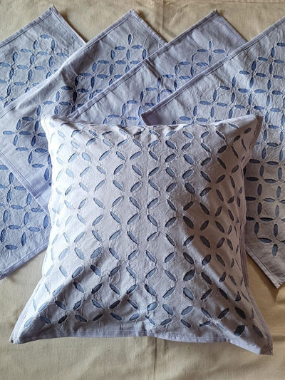 Indiehaat | Pure Cotton Applique Cushion Cover Blue