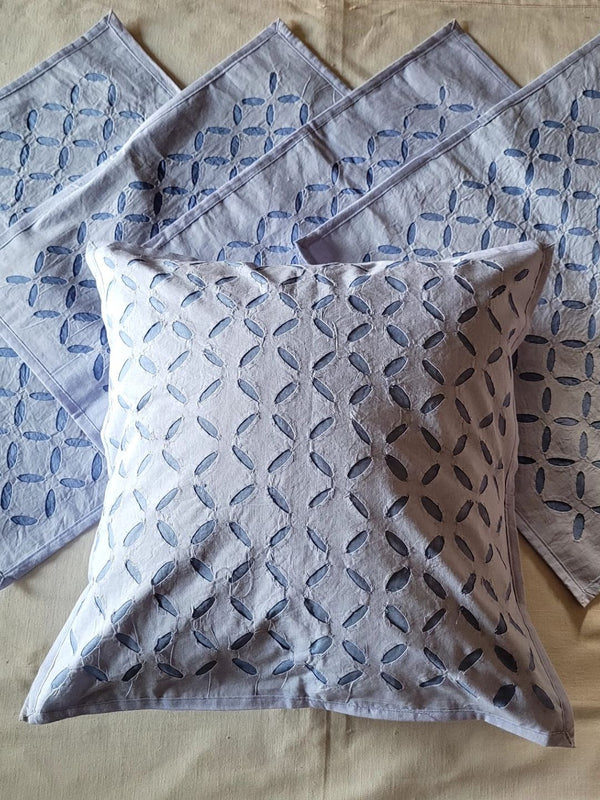 Indiehaat | Pure Cotton Applique Cushion Cover Blue