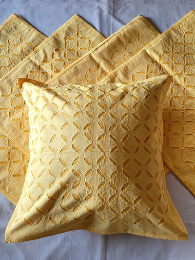 Indiehaat | Pure Cotton Applique Cushion Cover Yellow