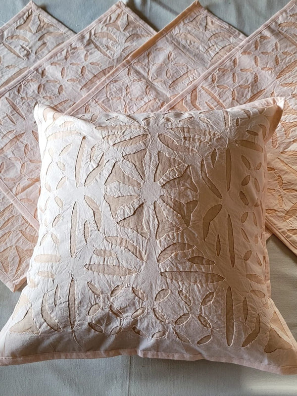 Indiehaat | Pure Cotton Applique Cushion Cover Peach