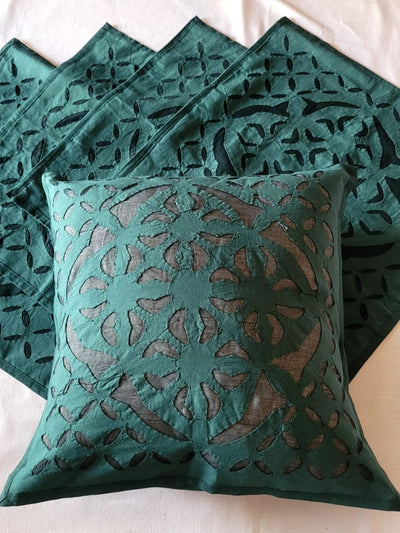 Indiehaat | Pure Cotton Applique Cushion Cover Green