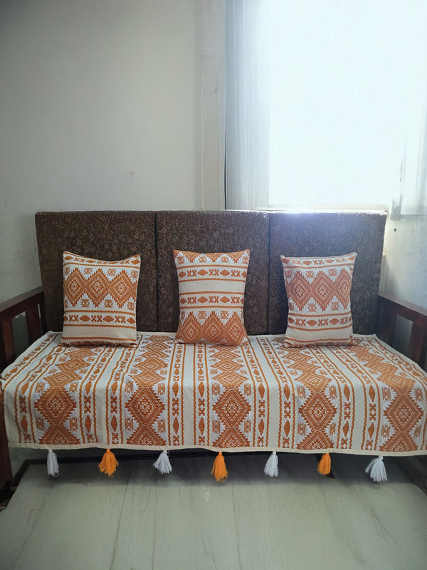 Indiehaat | Cotton Sofa Throw & Cushion Cover Mustard
