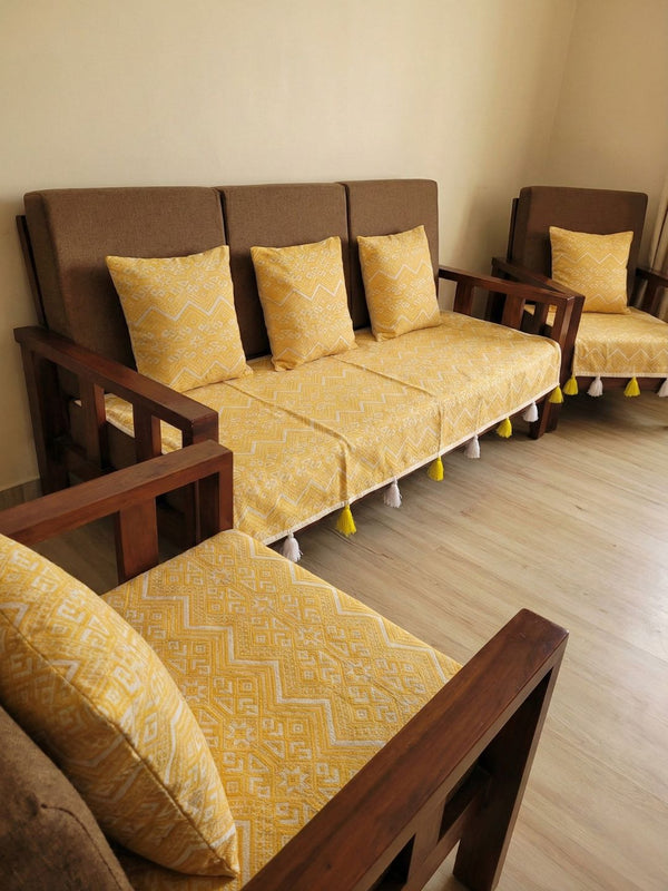 Indiehaat | Cotton Sofa Throw & Cushion Cover Yellow