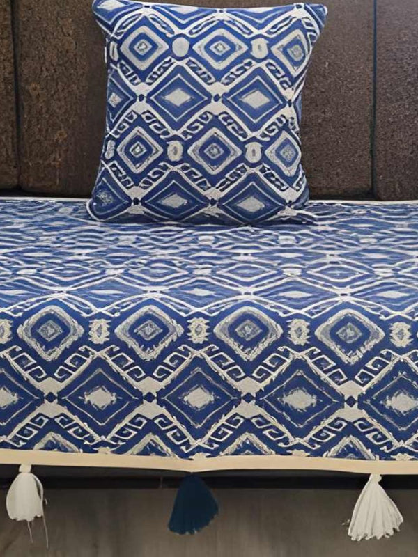 Indiehaat | Cotton Sofa Throw & Cushion Cover Blue