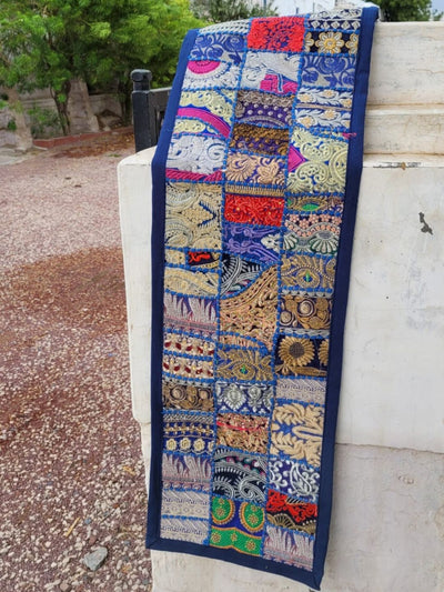 Khamma Ghani Kambadiya Table Runner Dark Blue