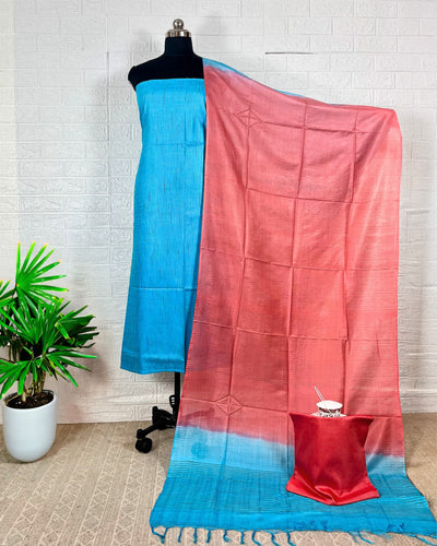 Handdyed Katan Silk Blue & Red Contrast Suit