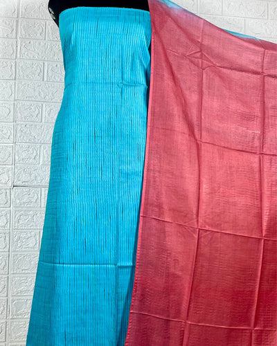 Handdyed Katan Silk Blue & Red Contrast Suit