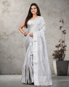 Indiehaat | Tissue Linen Embroidered Silver Saree