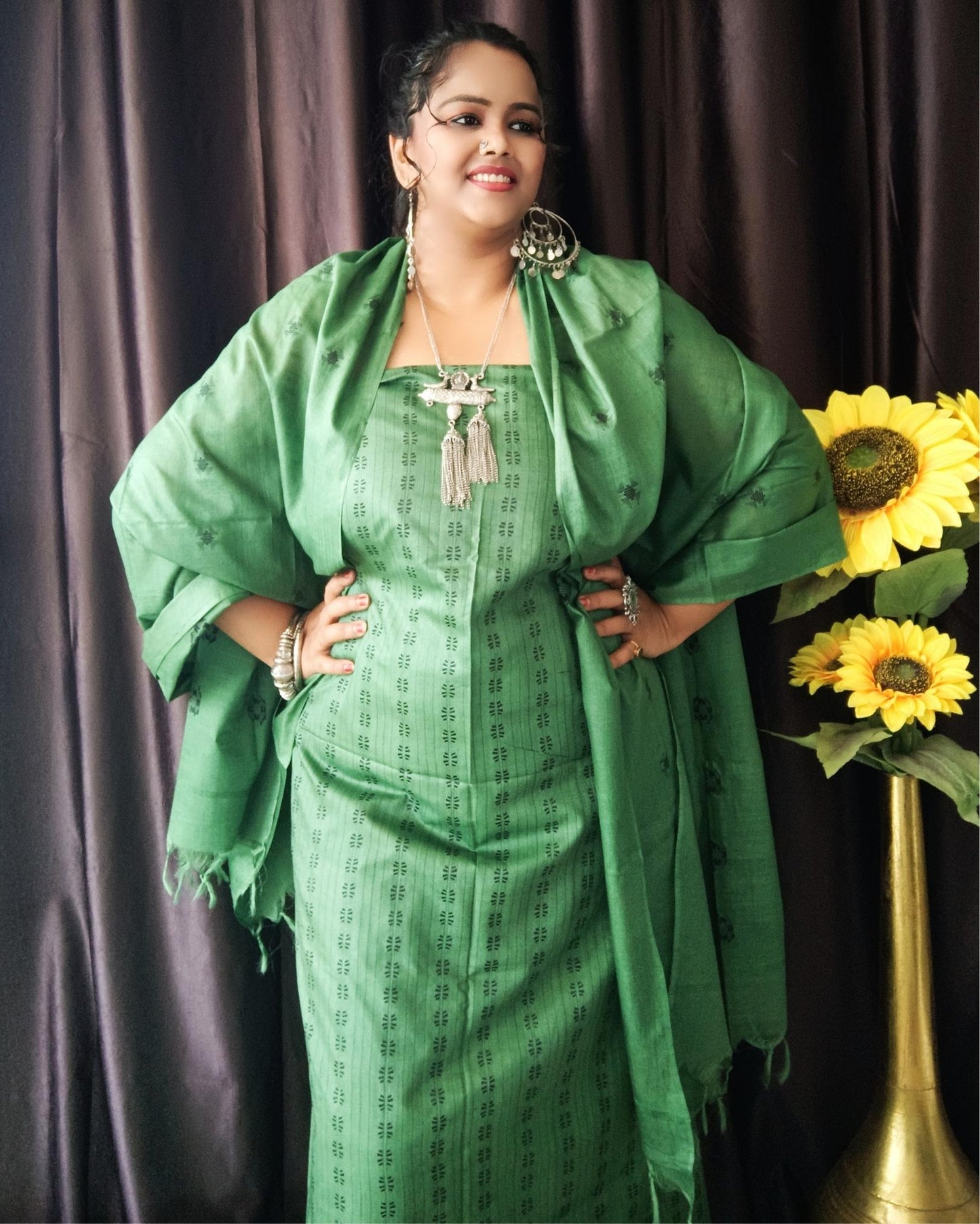 Katan Silk Handcrafted Green Suit