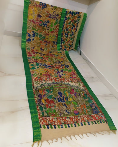 Indiehaat | Mangalagiri Handpainted Silk Saree Multicolor