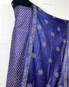 Katan Silk Alluring Blockprint Blue Suit