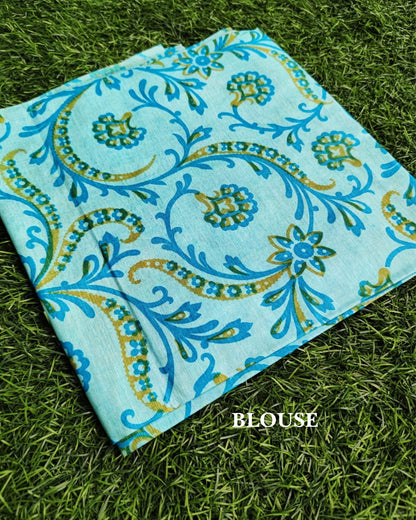Silkmark Pure Tussar Bold Embroidered Blue Saree