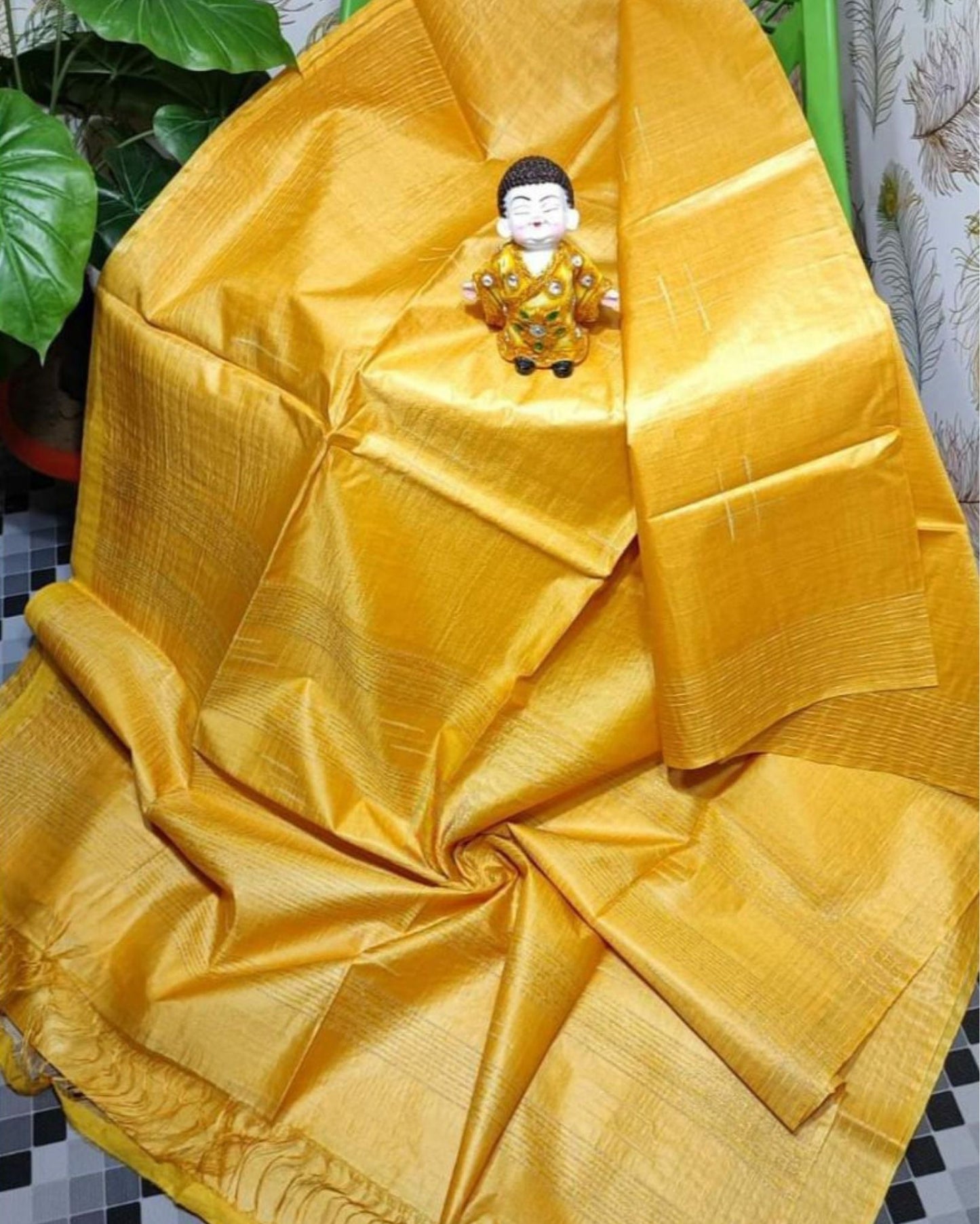 Katan Yellow Silk Saree Handcrafted