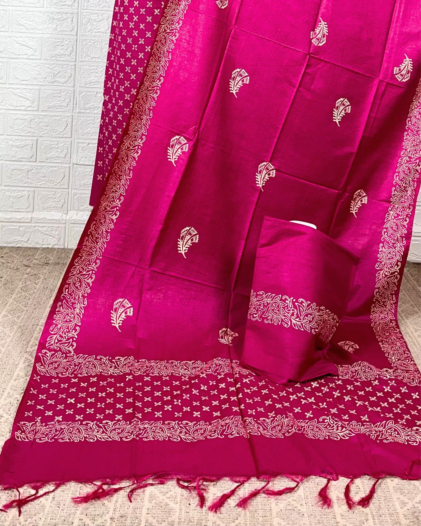 Katan Silk Effulgent Blockprint Pink Suit