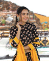 Indiehaat | Blockprinted Cotton Black & Yellow Lehanga Choli Set