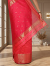 Glossy Maheshwari Silk Pure Handloom Saree Red