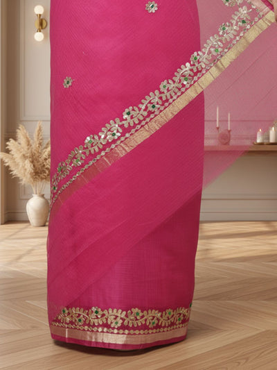 Gilded Grace Kota Cotton Gota Patti Pink Saree