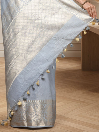 Radiating Banarasi Silk Linen Gray Handloom Saree