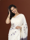 Eri Silk Saree White Hand Cutwork running blouse-Indiehaat