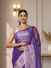 Bold Bandhej Kota Doria Embroidery Purple Saree Handdyed