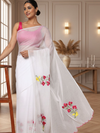 Natural White Pure Kota Doria Saree Embroidered