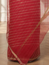 Lehariya Pure Silk Kota Doria Red Saree Handcrafted