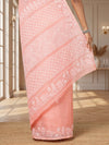 Blush Chikankari Kota Doria Saree Rose Pink Handcrafted