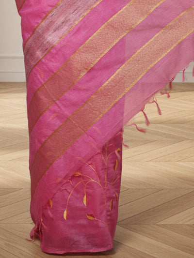 Poised Eri Tussar Silk Embroidered Pink Saree