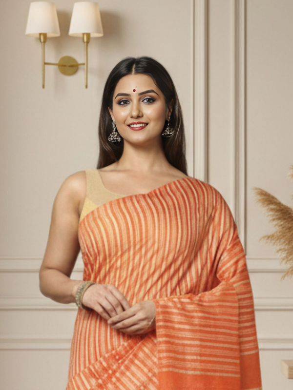 Sacred Loom Kota Silk Temple Border Saree Orange