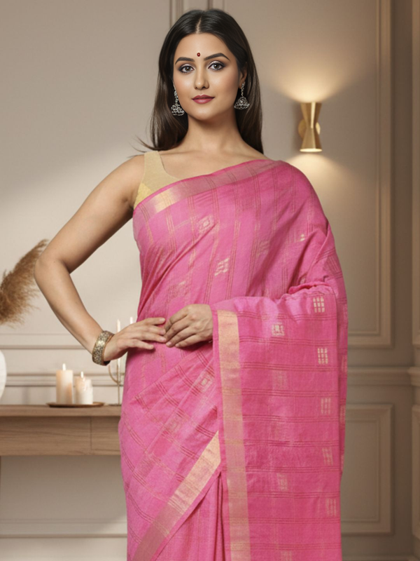 Gilded Hue Kota Silk Zari Stripe Saree Pink